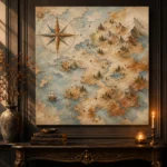 Beige & Dusty Blue Compass Map Adventure Kids Wall Art Canvas Print - Image 2