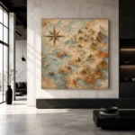 Beige & Dusty Blue Compass Map Adventure Kids Wall Art Canvas Print - Image 3