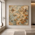 Beige & Dusty Blue Compass Map Adventure Kids Wall Art Canvas Print - Image 4