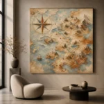 Beige & Dusty Blue Compass Map Adventure Kids Wall Art Canvas Print - Image 5