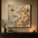 Beige & Dusty Blue Compass Map Adventure Kids Wall Art Canvas Print - Image 6
