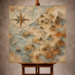 Beige & Dusty Blue Compass Map Adventure Kids Wall Art Canvas Print - Image 10