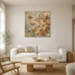 Beige & Dusty Blue Compass Map Adventure Kids Wall Art Canvas Print styled in a refined neutral interior