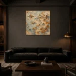 Beige & Dusty Blue Compass Map Adventure Kids Wall Art Canvas Print shown in a warm modern interior