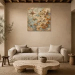 Beige & Dusty Blue Compass Map Adventure Kids Wall Art Canvas Print presented in a sophisticated home setting