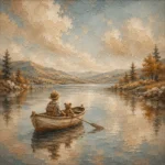 Dusty Blue Still Lake Boat Adventure Kids Wall Art Canvas Print
