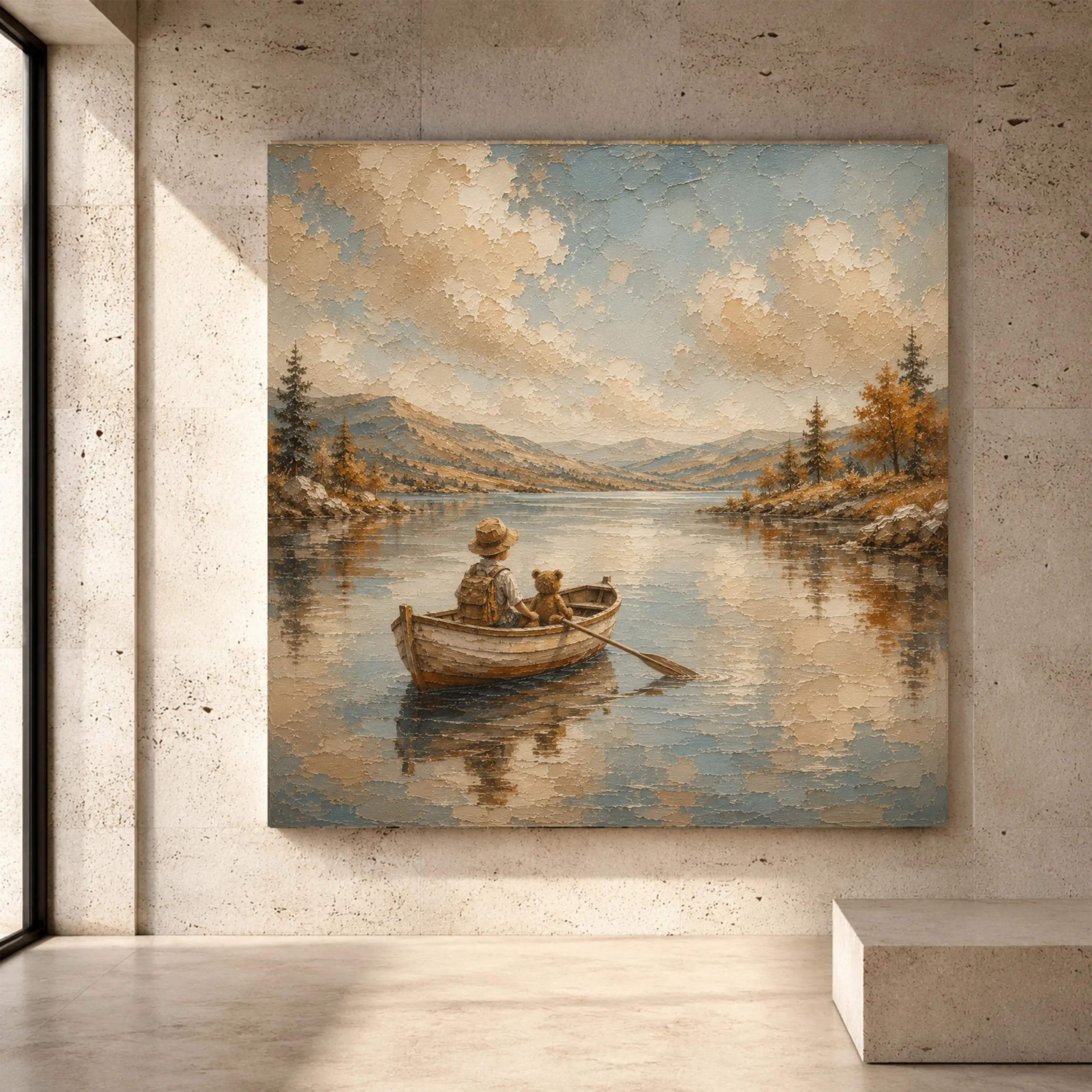 Premium Wall Art Kare Html Edition – KIDSROOM063 Image 1 Dusty blue peaceful Adventure Kids Wall Art print for elegant interiors. No text or watermarks in design.