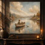 Dusty Blue Still Lake Boat Adventure Kids Wall Art Canvas Print - Image 2