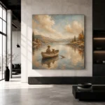 Dusty Blue Still Lake Boat Adventure Kids Wall Art Canvas Print - Image 3