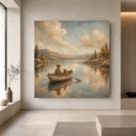 Dusty Blue Still Lake Boat Adventure Kids Wall Art Canvas Print - Image 4