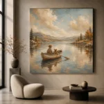 Dusty Blue Still Lake Boat Adventure Kids Wall Art Canvas Print - Image 5