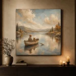 Dusty Blue Still Lake Boat Adventure Kids Wall Art Canvas Print - Image 6