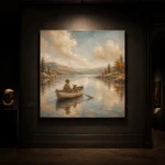 Dusty Blue Still Lake Boat Adventure Kids Wall Art Canvas Print - Image 7
