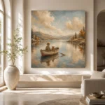 Dusty Blue Still Lake Boat Adventure Kids Wall Art Canvas Print - Image 8