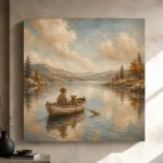 Dusty Blue Still Lake Boat Adventure Kids Wall Art Canvas Print - Image 9