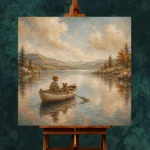 Dusty Blue Still Lake Boat Adventure Kids Wall Art Canvas Print - Image 11