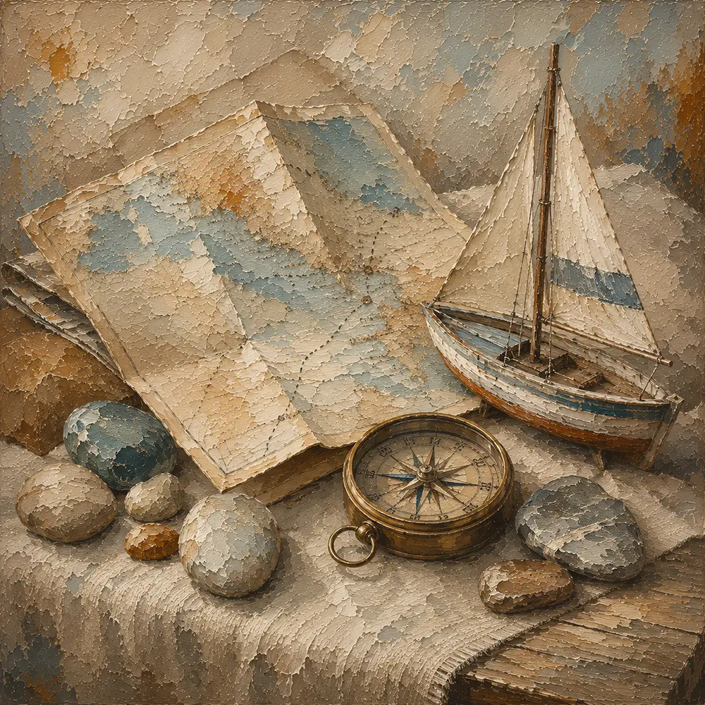 Dusty Blue Travel Map Still Life Adventure Kids Wall Art Canvas Print