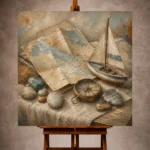 Dusty Blue Travel Map Still Life Adventure Kids Wall Art Canvas Print - Image 10