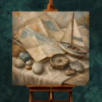 Dusty Blue Travel Map Still Life Adventure Kids Wall Art Canvas Print - Image 11