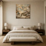 Dusty Blue Travel Map Still Life Adventure Kids Wall Art Canvas Print showcased in an elegant minimalist interior