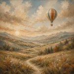 Dusty Blue Sunrise Balloon Adventure Kids Wall Art Canvas Print
