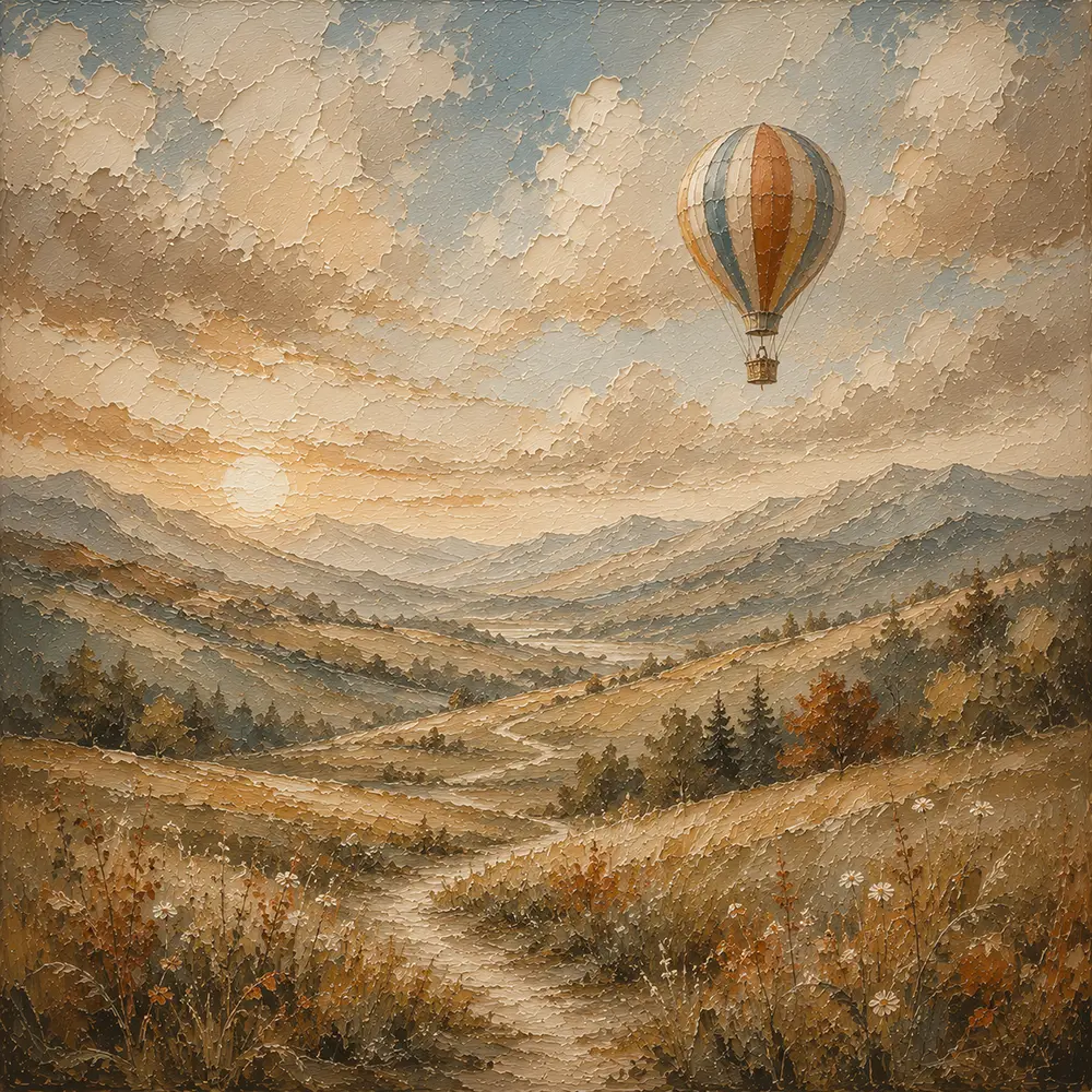 Dusty Blue Sunrise Balloon Adventure Kids Wall Art Canvas Print
