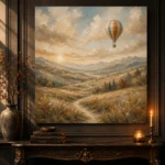 Dusty Blue Sunrise Balloon Adventure Kids Wall Art Canvas Print - Image 2