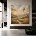 Dusty Blue Sunrise Balloon Adventure Kids Wall Art Canvas Print - Image 3