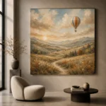 Dusty Blue Sunrise Balloon Adventure Kids Wall Art Canvas Print - Image 5