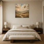 Dusty Blue Sunrise Balloon Adventure Kids Wall Art Canvas Print showcased in an elegant minimalist interior