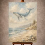 Pale blue and sand serene Coastal Kids Wall Art print for elegant interiors. No text or watermarks in design.
