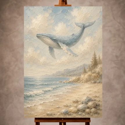 Pale blue and sand serene Coastal Kids Wall Art print for elegant interiors. No text or watermarks in design.