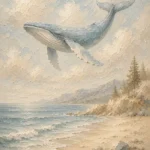 Pale Blue & Sand Whale Coastal Kids Wall Art Canvas Print