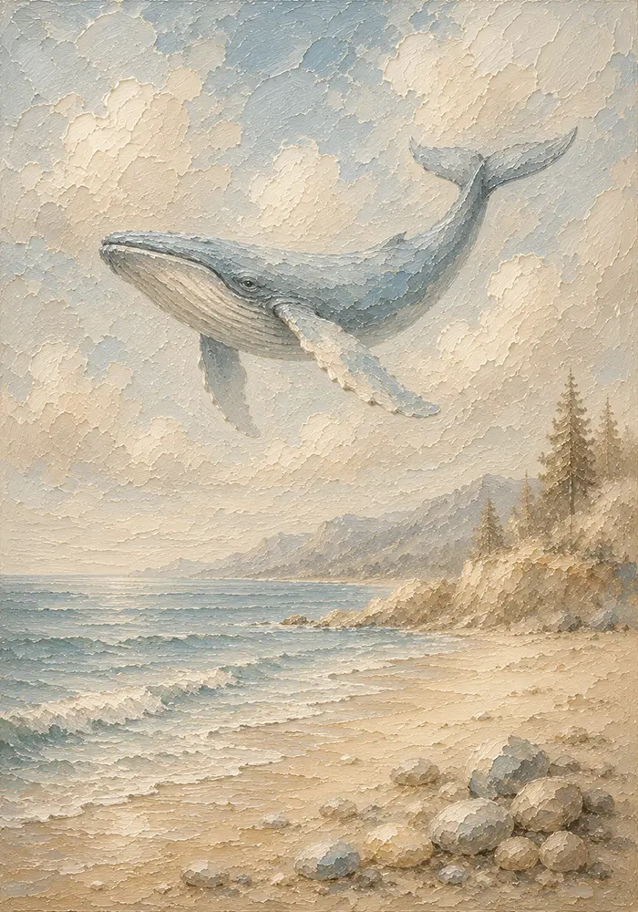 Pale Blue & Sand Whale Coastal Kids Wall Art Canvas Print