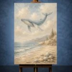 Pale Blue & Sand Whale Coastal Kids Wall Art Canvas Print - Image 2