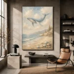 Pale Blue & Sand Whale Coastal Kids Wall Art Canvas Print - Image 3
