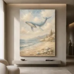 Pale Blue & Sand Whale Coastal Kids Wall Art Canvas Print - Image 4