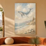 Pale Blue & Sand Whale Coastal Kids Wall Art Canvas Print - Image 6