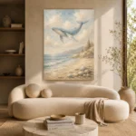 Pale Blue & Sand Whale Coastal Kids Wall Art Canvas Print - Image 9