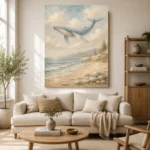 Pale Blue & Sand Whale Coastal Kids Wall Art Canvas Print - Image 10