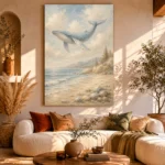 Pale Blue & Sand Whale Coastal Kids Wall Art Canvas Print - Image 11