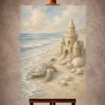 Pale blue and sea glass peaceful Coastal Kids Wall Art print for elegant interiors. No text or watermarks in design.