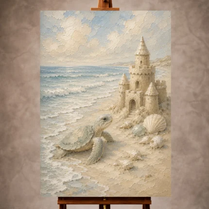 Pale blue and sea glass peaceful Coastal Kids Wall Art print for elegant interiors. No text or watermarks in design.