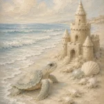 Pale Blue Sea Turtle Coastal Kids Wall Art Canvas Print