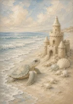 Pale Blue Sea Turtle Coastal Kids Wall Art Canvas Print