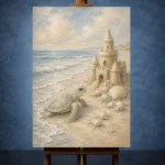 Pale Blue Sea Turtle Coastal Kids Wall Art Canvas Print - Image 2