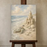 Pale Blue Sea Turtle Coastal Kids Wall Art Canvas Print displayed on a studio easel