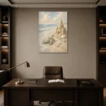 Pale Blue Sea Turtle Coastal Kids Wall Art Canvas Print displayed in a contemporary gallery-inspired room