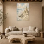 Pale Blue Sea Turtle Coastal Kids Wall Art Canvas Print presented in a sophisticated home setting
