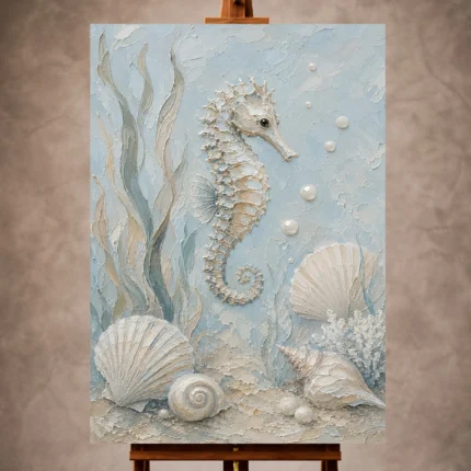 Pale blue and muted aqua calm Coastal Kids Wall Art print for elegant interiors. No text or watermarks in design.